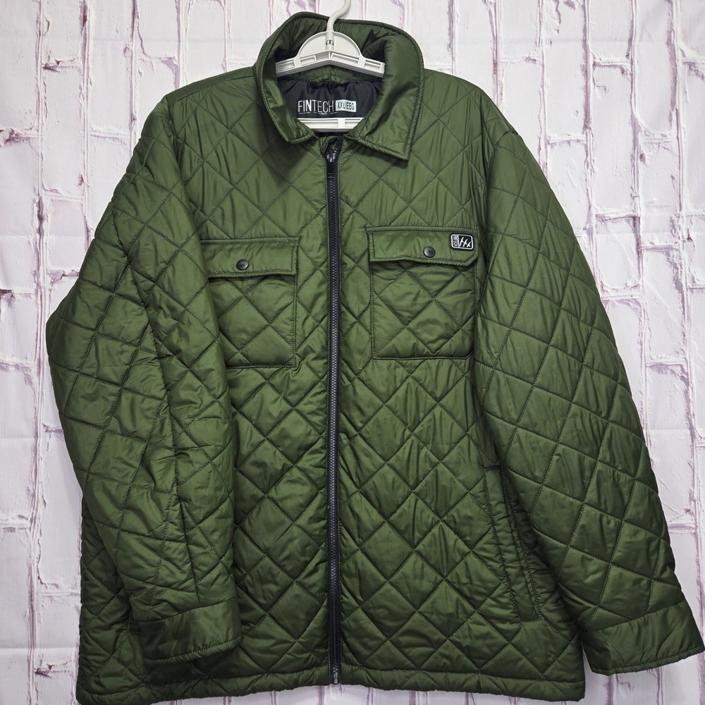 Fintech Quilted Jacket Green Full Zip Puffer Lightweight Outdoor Mens XXL